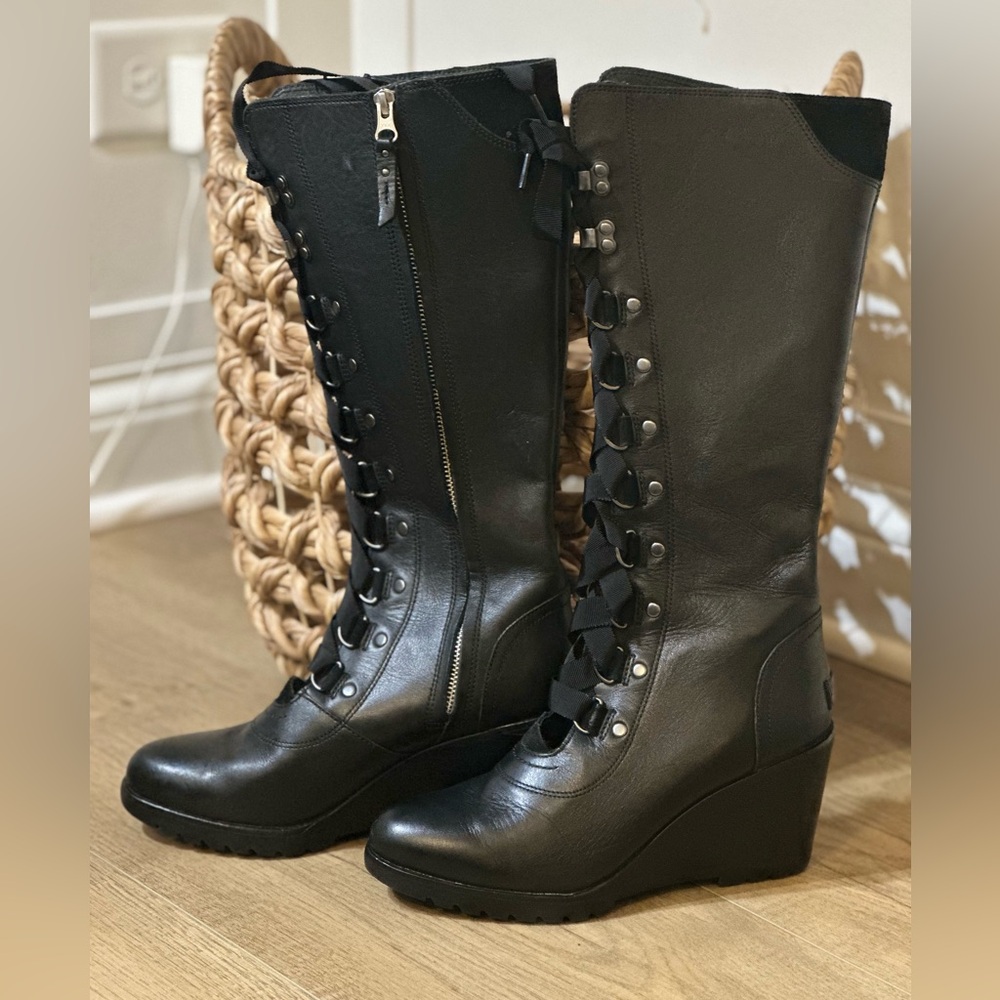 Sorel Black Women's Lace-up Knee High Wedge Boot